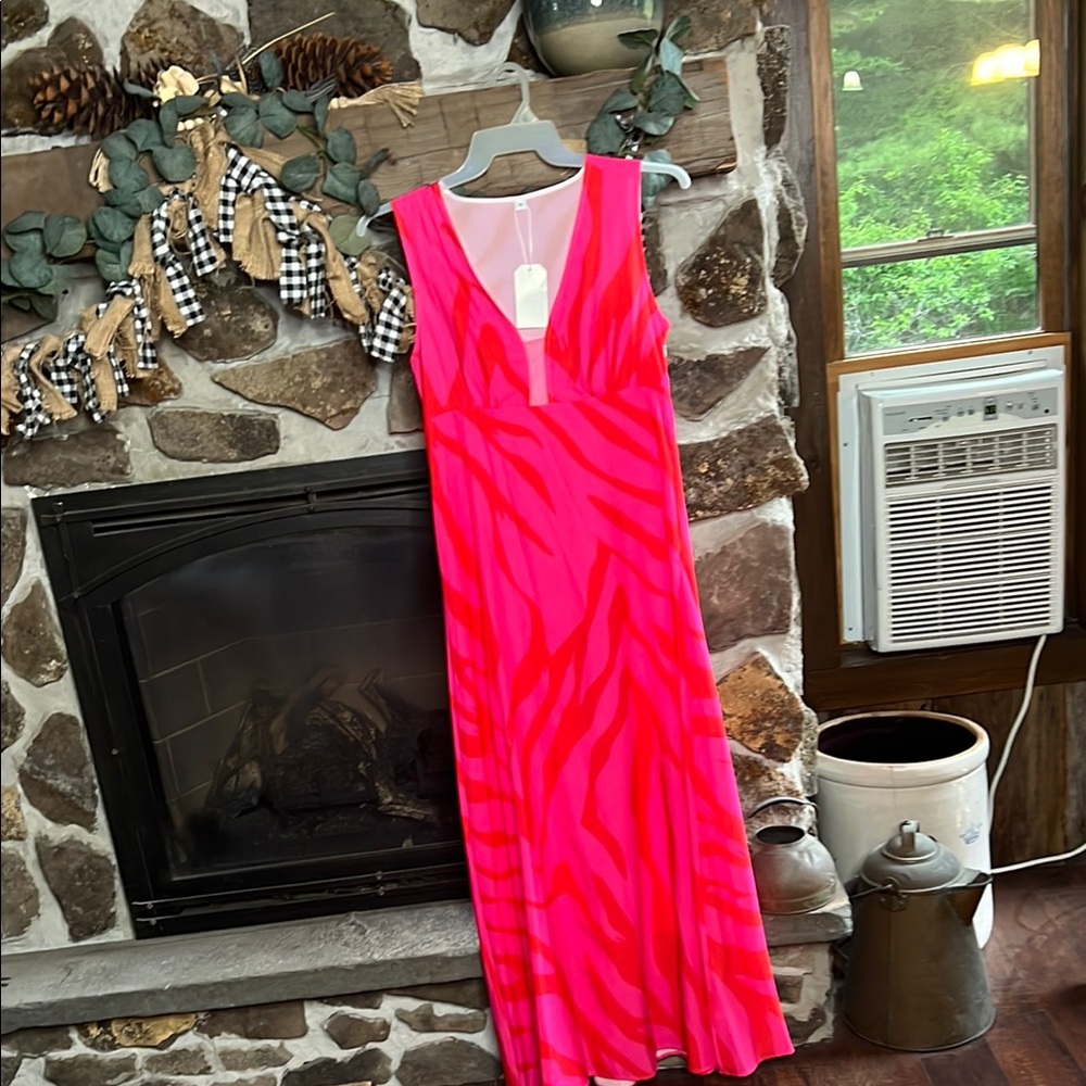 Bright Pink Zebra-Print Maxi Dress- nwt medium